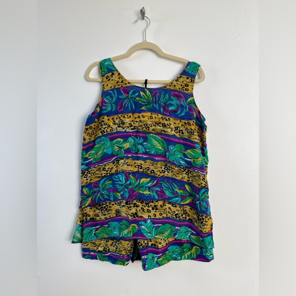 90s Tropical Print Silk Tank & Shorts